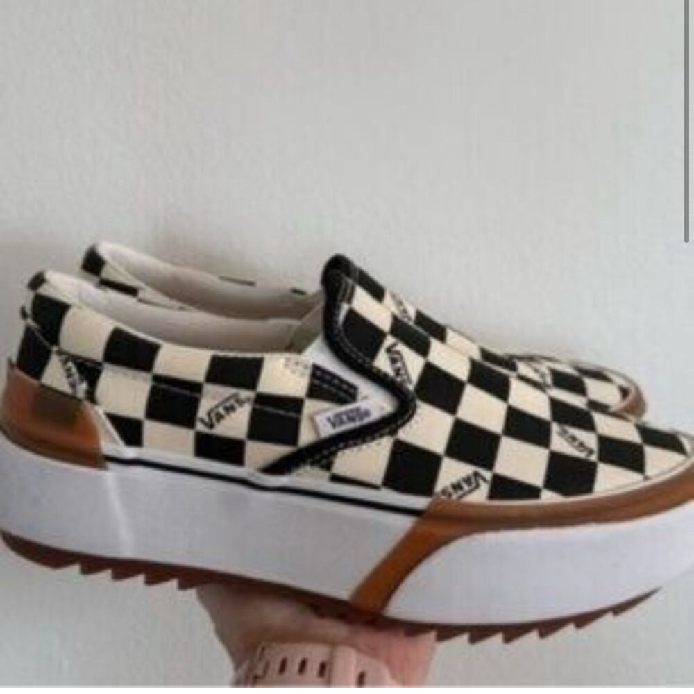 Vans Women's Black and White Checkerboard Platform Sneakers